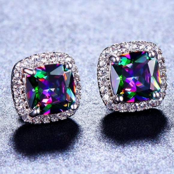 Jewelry - NEW Cushion Mystic Topaz Diamond Halo Earrings